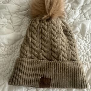 NWOT Tan Cable Knit Beanie with Pom Pom